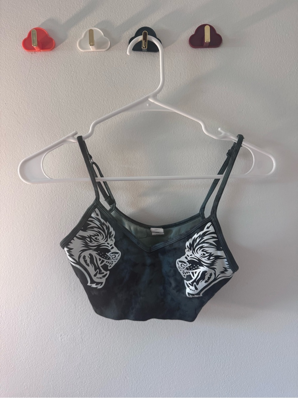 SHEFIT Black Bralette with White Wolf Graphics